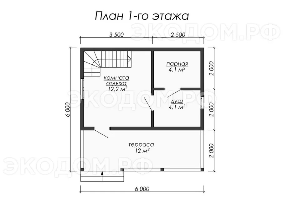 ББ019 - баня из бруса 6х6 - планировка 1 этажа
