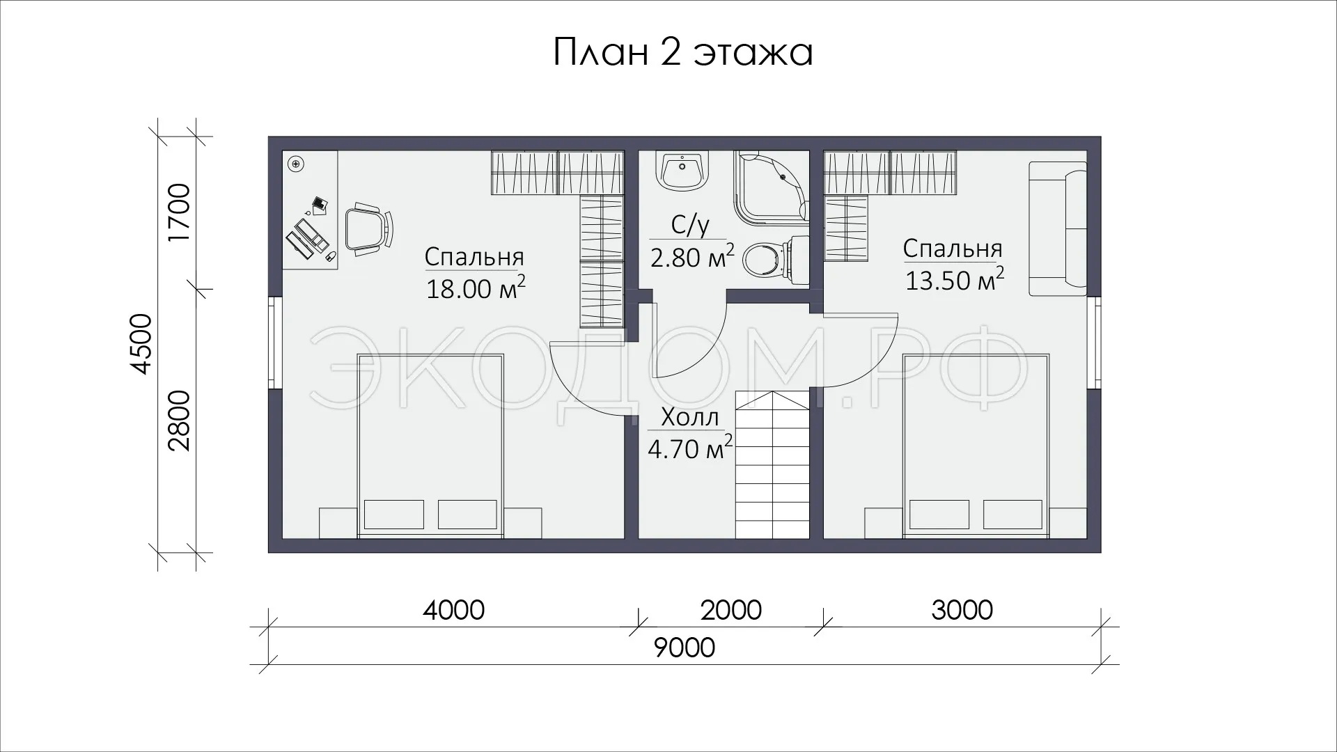 Дом 9x6 - дом из бруса 9х6 - планировка 2 этажа