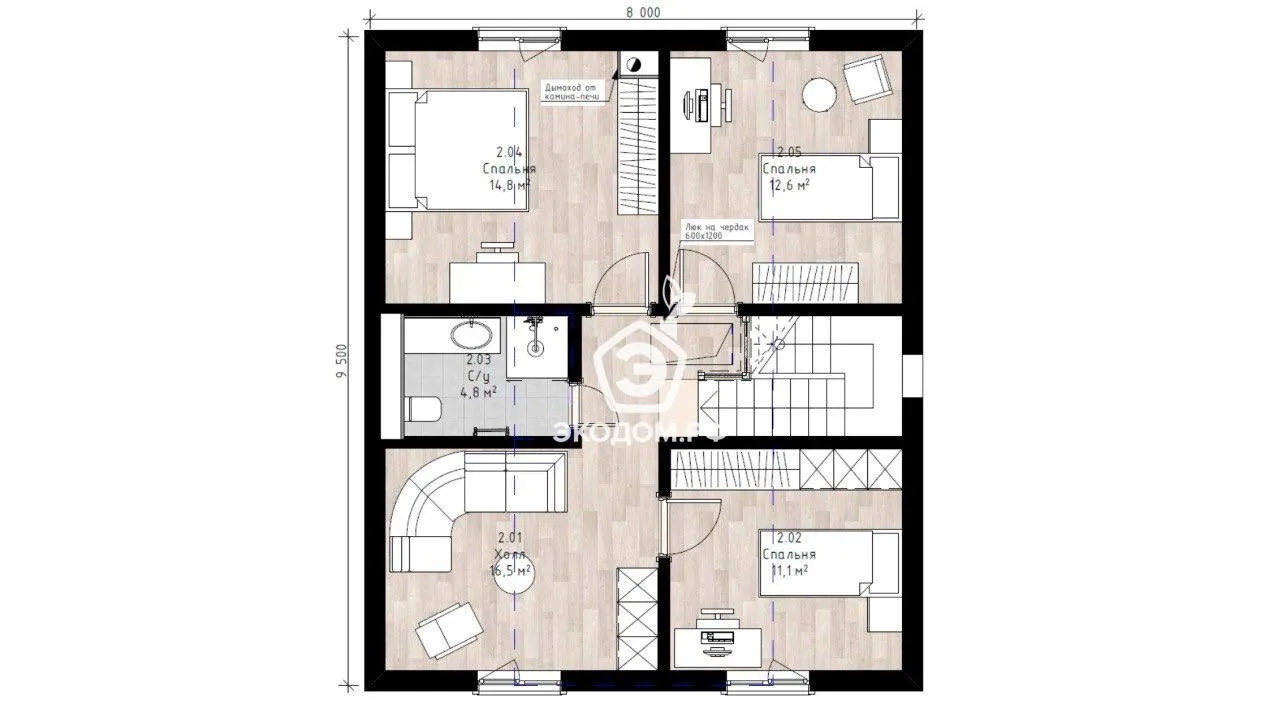 FJORD 152 - каркасный дом 9.5х8 - планировка 1 этажа