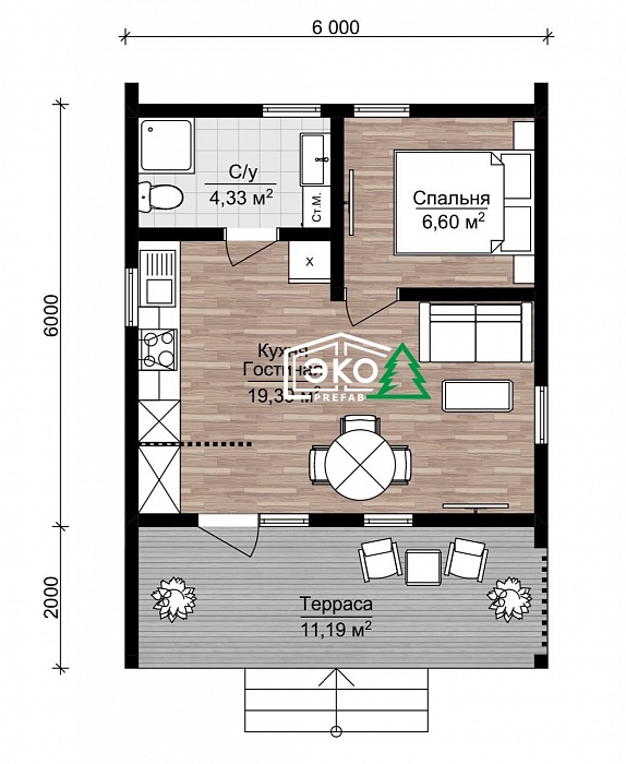 Каркасный дом БАРНХАУС 6х8м по PREFAB технологии