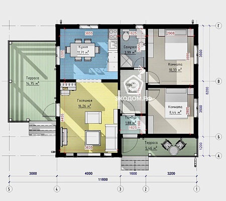 КАРКАСНЫЙ ДОМ 8,2х8,8м С ТЕРРАСОЙ 5х3м 